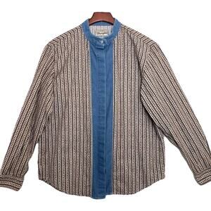 VTG Wrangler Western Wear Womens Aztec shirt Long Sleeve silver buttons‎ size L